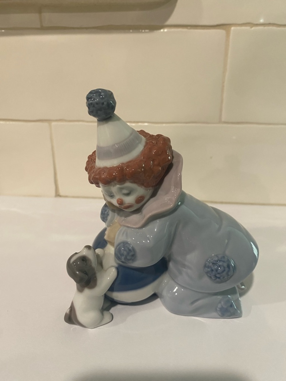 Lladro Porcelain Clown Figurine in Pastel Blue